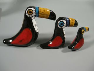 3 Vintage Terracotta Toucan Birds