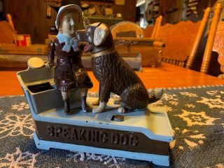 Antique Cast Iron Speaking Dog Mechanical Bank 1885 Toy Display