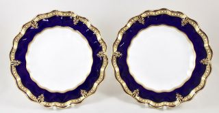 Antique Royal Crown Derby Cobalt & Gilt Jewelled Plates X 2 4550 C.  1899