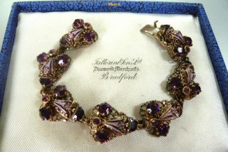 Vintage Jewellery Art Deco Czech Filigree Amethyst Rhinestone Bracelet Lovely