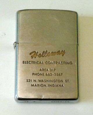 Vintage Zippo Lighter Brushed Chrome With Holloway Advertising 1967