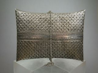 Antique Indian Silver Repousse Pillow Box Purse Clutch Bag