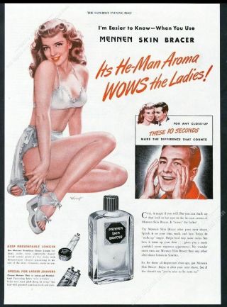 1946 Lingerie Woman Pinup Norman Mingo Art Mennen Skin Bracer Vintage Print Ad