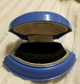 Vintage Art Deco Celluloid Ring Presentation Box Unique Blue On Black Velvet