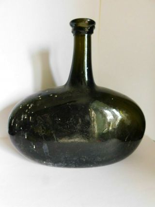 Unusual Antique Black Glass Wine ? Bottle - Freeblown Pontil Mark