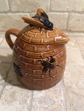 Vintage Ceramic Bee Hive Honey Pot Jar Pitcher With Lid