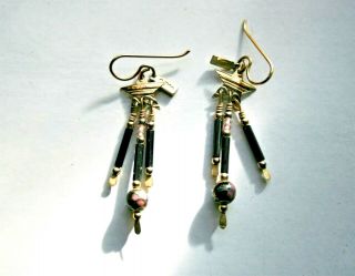 Vintage Signed Tabra Gold Plated Star / Crystal / Cloisonne Dangle Wire Earrings