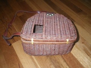 Vintage Fishing Creel Fly Fisherman ' s Wicker Leather Basket Trout Antique Decor 3