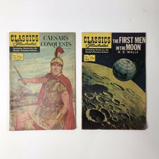 2 Vintage Classics Illustrated Comic Books 144 First Men In Moon 130 Caesars