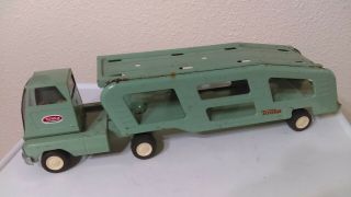 Vintage 1968 Mini Tonka Car Carrier Auto Transport Truck 18 " Green Pressed Steel