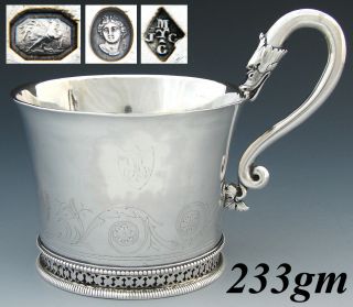 Rare Antique French Sterling Silver Chocolate,  Coffee Or Tea Cup,  Swans,  C.  1809