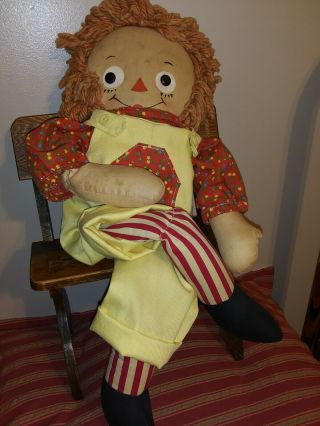 Vintage 19 " Georgene Novelties Verticle Striped Raggedy Andy Doll 1946 Rare