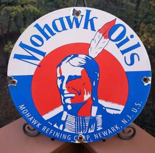 Vintage Mohawk Motor Oils Porcelain Sign,  Gasoline,  Gas Station,  Pump Plate