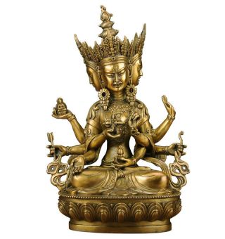 Antique Tibetan Vintage Buddhism Bronze God Respecting Buddha Longevity Statue