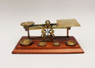 Victorian Postal Scales In Solid Brass On Mahogany