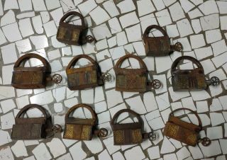 Antique Iron Lock Hand Crafted Brass Work Screw Key System Padlock