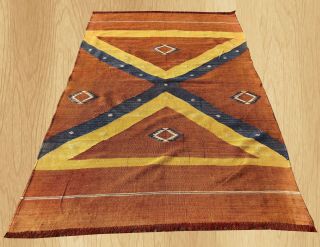 Hand Knotted Vintage Traditional Iraqi Silk Kilim And Wool Area Rug 4.  5 X 2.  11