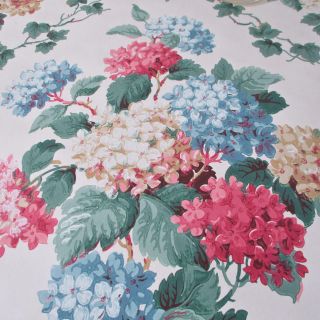 Gorgeous Vintage Wallpaper C1940s " Summertime " Colorful Hydrangeas Flowers