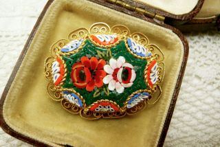 Vintage Jewellery Micro Mosaic Flowers Brooch Pin Lovely