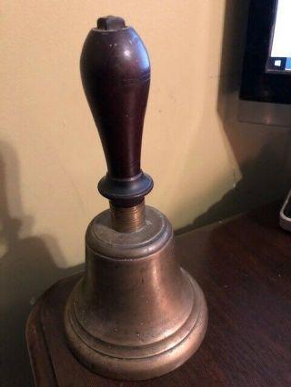Vintage/ Antique Brass Hand Held School Bell W/ Wooden Handle Ca.  1800 