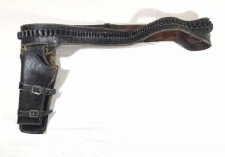 Vintage Black Leather Gun Cartridge Belt & Pistol Holster Bullet Western Cowboy