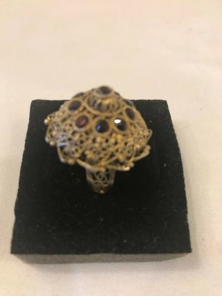 Antique Silver Filigree Ring With Amethyst