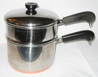 Vintage Revere Ware 3 Qt.  Stainless & Copper Clad Double Boiler Steamer