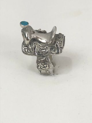 Vintage Sterling Silver Turquoise Stone Saddle Dome Ring,  Cowboy,  Roping - 12g