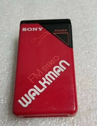 Vintage Sony Walkman Red Fm Stereo Srf - 20w With Belt Clip