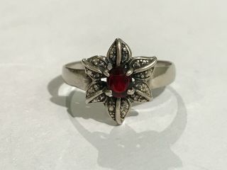 Vintage Sterling Silver Marcasite And Garnet Ladies Ring Size Q