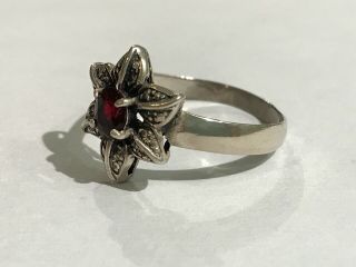 Vintage Sterling Silver Marcasite and Garnet Ladies Ring Size Q 2