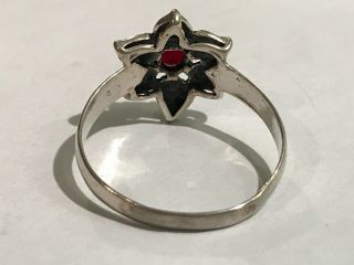 Vintage Sterling Silver Marcasite and Garnet Ladies Ring Size Q 3