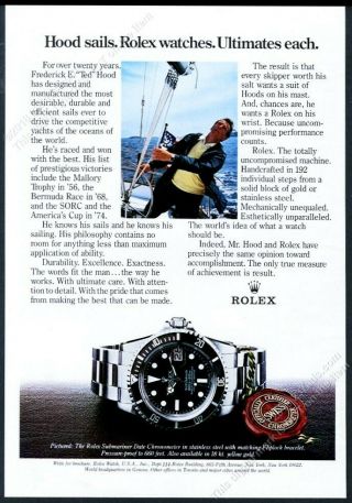 1980 Rolex Submariner Watch Ted Hood Sail Maker Photo Vintage Print Ad