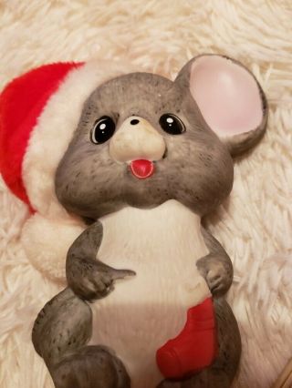 Vintage Ceramic Lighted Christmas Mouse Santa Claus Hat Light Up House Of Lloyd