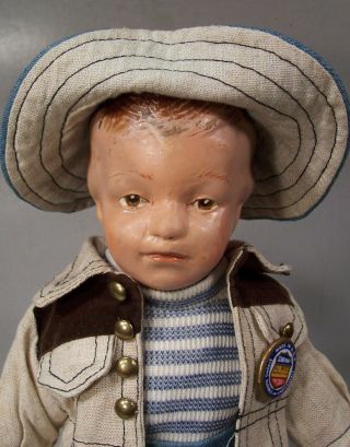 Antique Schoenhut Carved Hair Boy Doll,  14 inches tall. 2
