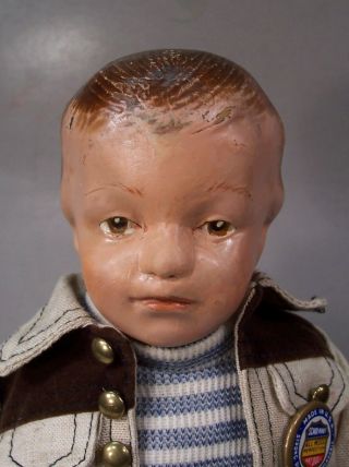 Antique Schoenhut Carved Hair Boy Doll,  14 inches tall. 3