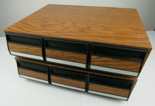 Two Vintage Faux Wood Grain Audio Cassette Tape Cabinet Storage Holder Cases 84