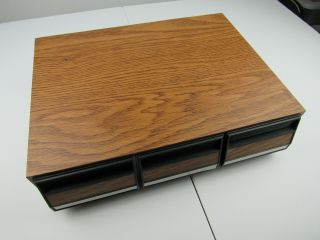 Two Vintage Faux Wood Grain Audio Cassette Tape Cabinet Storage Holder Cases 84 2