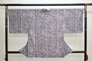 Vintage Silk Kimono Jacket:exotic Blue Purple Calico/karakusa Flower@yw09