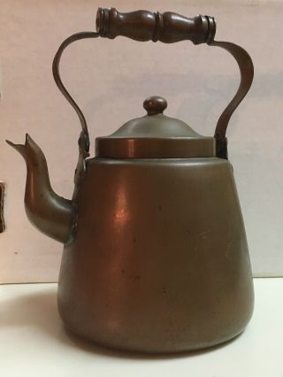 Vintage Copper Tea Kettle Teapot Wood Handle Made In Portugal