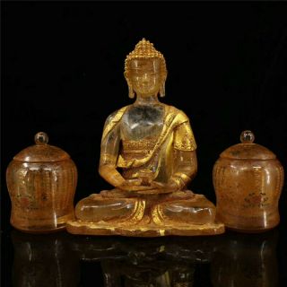 Collect Temple Crystal Gilt Buddha Statue &sharipu Relic Pot Sarira Buddha Relic