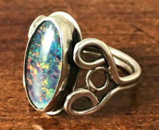 Antique Arts & Crafts Silver & Opal Ladies Ring - Uk Size S - 1/2 - C.  1930