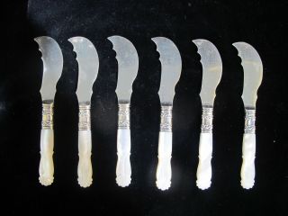 American Cutlery Antique Mother Of Pearl Ornate Silverplate Fish Knife Set Of 6