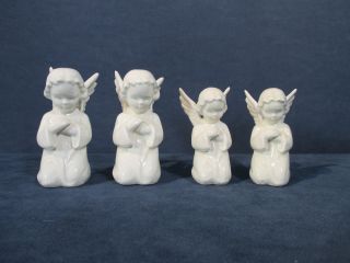 Angels Goebel Kneeling Praying White Vintage Germany Curly Hair 2 Sizes Set Of 4