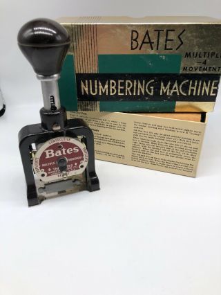 Vintage Bates Numbering Machine E,  Multiple 4 Movement 7 Wheel Package