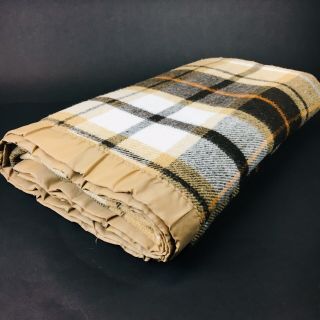 Vintage Full Size Brown Plaid Blanket Satin Trim Acrylic Blanket 66” X 90”