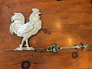 Antique Tin/ Zinc Rooster Chicken Weather Vane With Cast Iron Arrow