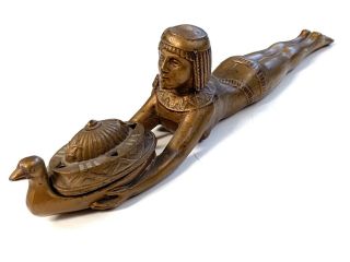 Vintage Art Deco Egyptian Incense Burner Cleopatra With Floating Bird & Cover