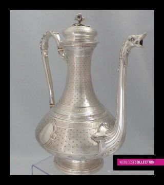 LOVELY ANTIQUE 1880s FRENCH ALL STERLING SILVER COFFEE/TEA POT 576g Napoleon III 2