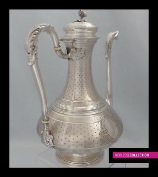 LOVELY ANTIQUE 1880s FRENCH ALL STERLING SILVER COFFEE/TEA POT 576g Napoleon III 3